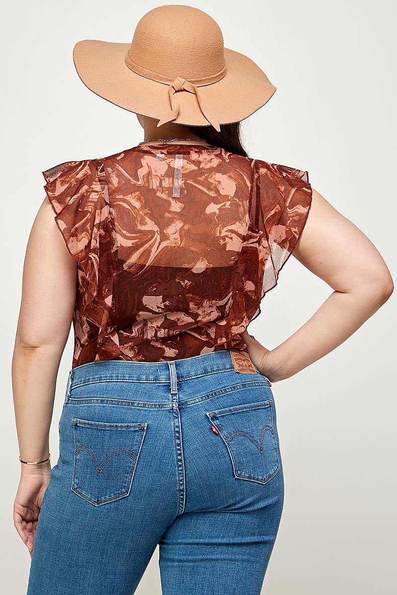 Haute Fox Plus Size & Contemporary - Wholesale Bodysuit - Women's - Plus Size Women's Marble Print Mesh Bodysuit WG17497-3BS2