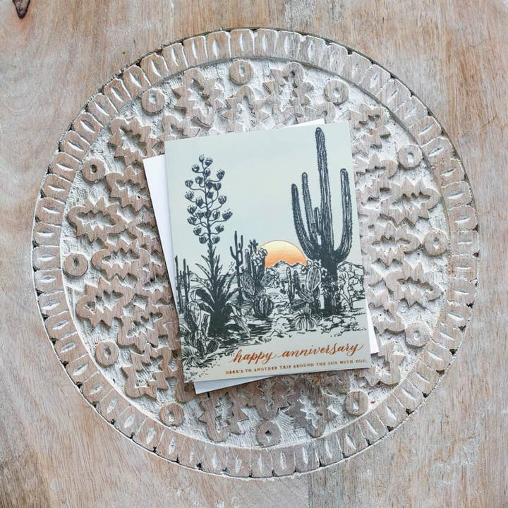 Antiquaria - Wholesale Anniversary Card - Cactus Sunset Anniversary Greeting Card