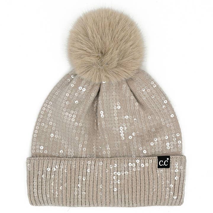 Fashion City - Wholesale Beanie - Women's - Clear Sequined Cuff Beanie with Pom Pom8