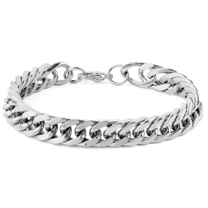 Invicta Jewelry Double Curb Chain Steel Bracelet (10mm) - 8" for wholesale by West Coast Jewelry