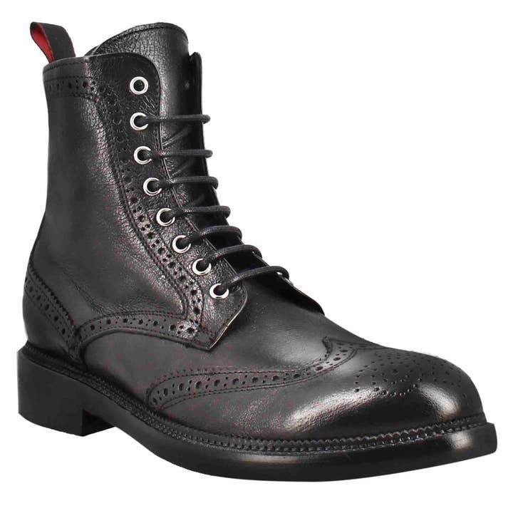 Amphibiens en bonbon pour hommes en cuir noir lavé pour la vente par The Royale Leather
