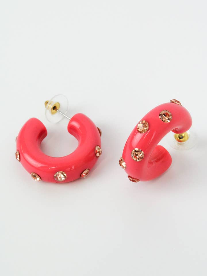 FLAMINGO PINK CHUNKY GEM HOOP for wholesale by My Doris