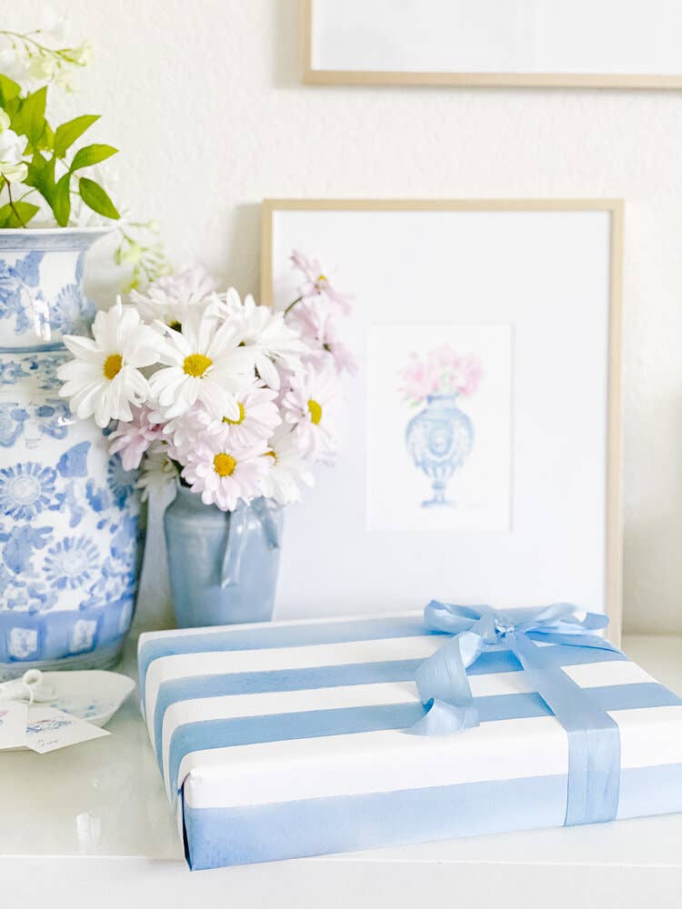 Simply Jessica Marie - Wholesale Flat Wrap - PRE-ORDER Blue Striped Watercolor Wrapping Paper 3 Sheets1