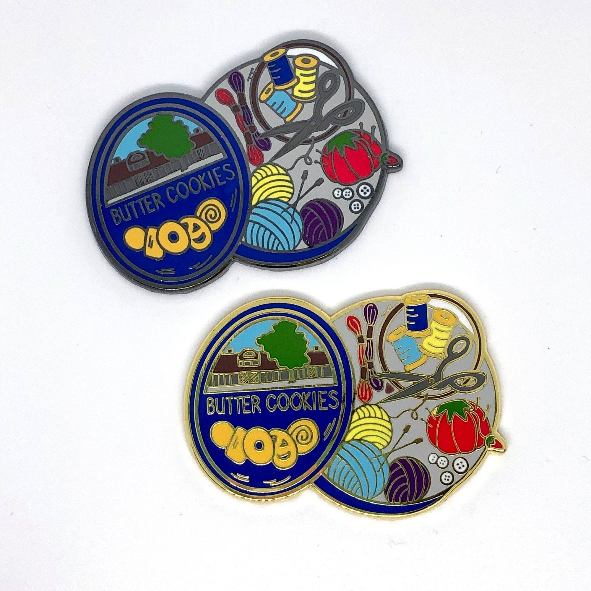 Snarky Crafter Designs – wholesale Knitting/Crochet Supplies – Cookie Tin Full of Sewing Notions Hard Enamel Magnetic Needle Minder6