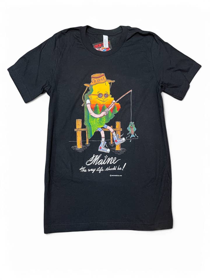 Maine Souvenirs - Wholesale Screen printed t-shirt – unisex - Maine Cartoon Fishing T-Shirts