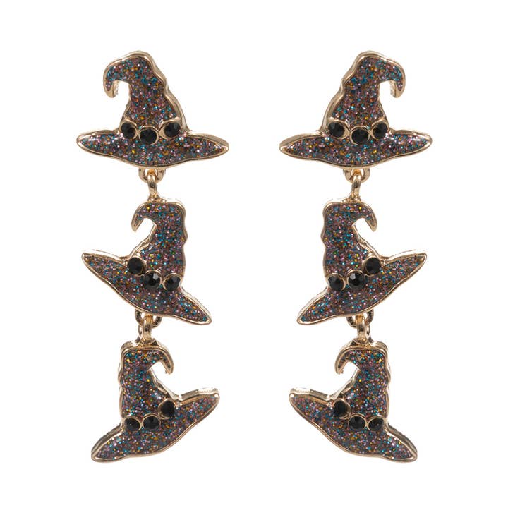 Fashion City - Wholesale Hangende/ronde oorbellen - Drie heksenhoeden laten oorbellen voor Halloween Post vallen