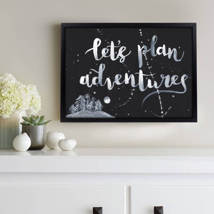 'Let's Plan Adventures' Monochrome Print for wholesale by More Than Words