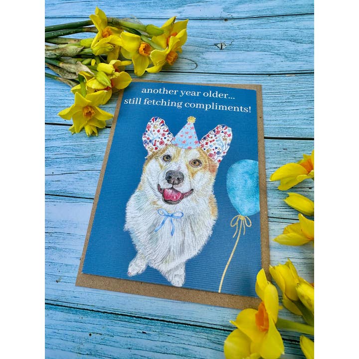Jen Winnett Eco Artist - Vendita all'ingrosso Biglietti di auguri - Compleanno del Cane Corgi | Cartolina Ecologica Carina Colorata Divertente