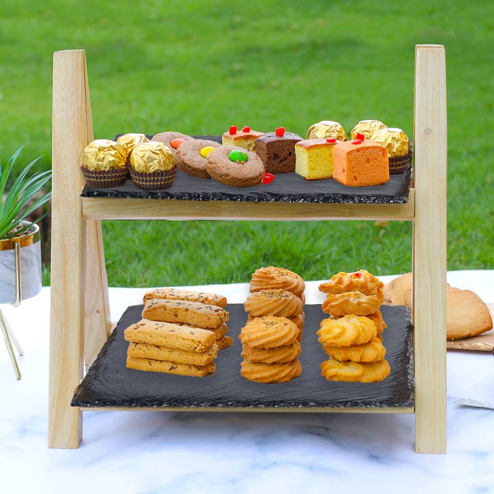 Tiramisu Servidor de sobremesa 2 camadas de madeira e resina por atacado de Tiramisu