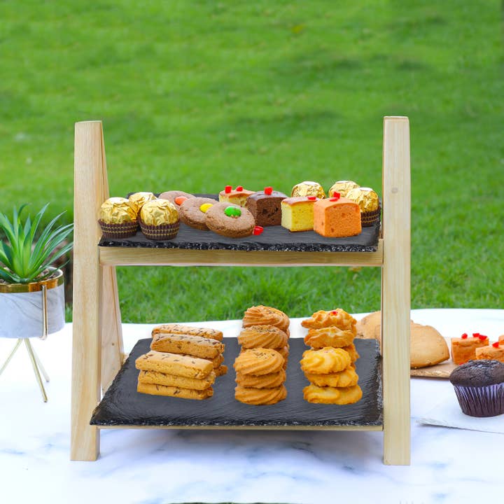 Paletta da dessert a 2 ripiani in legno e resina Tiramisù per la vendita all'ingrosso da parte di Tiramisu