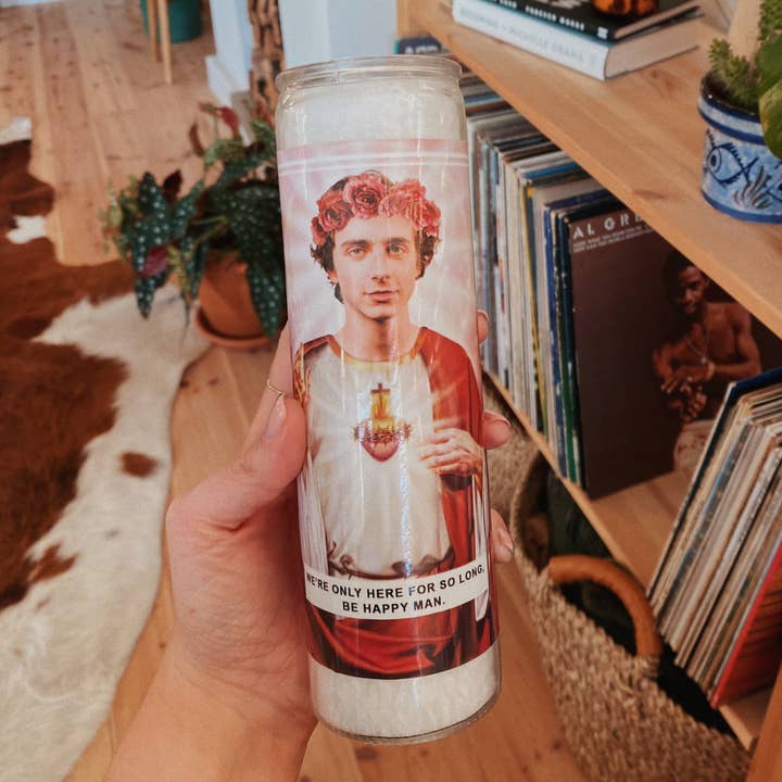 Saint Timothee Chalamet Prayer Candle for wholesale by Ain't Saint