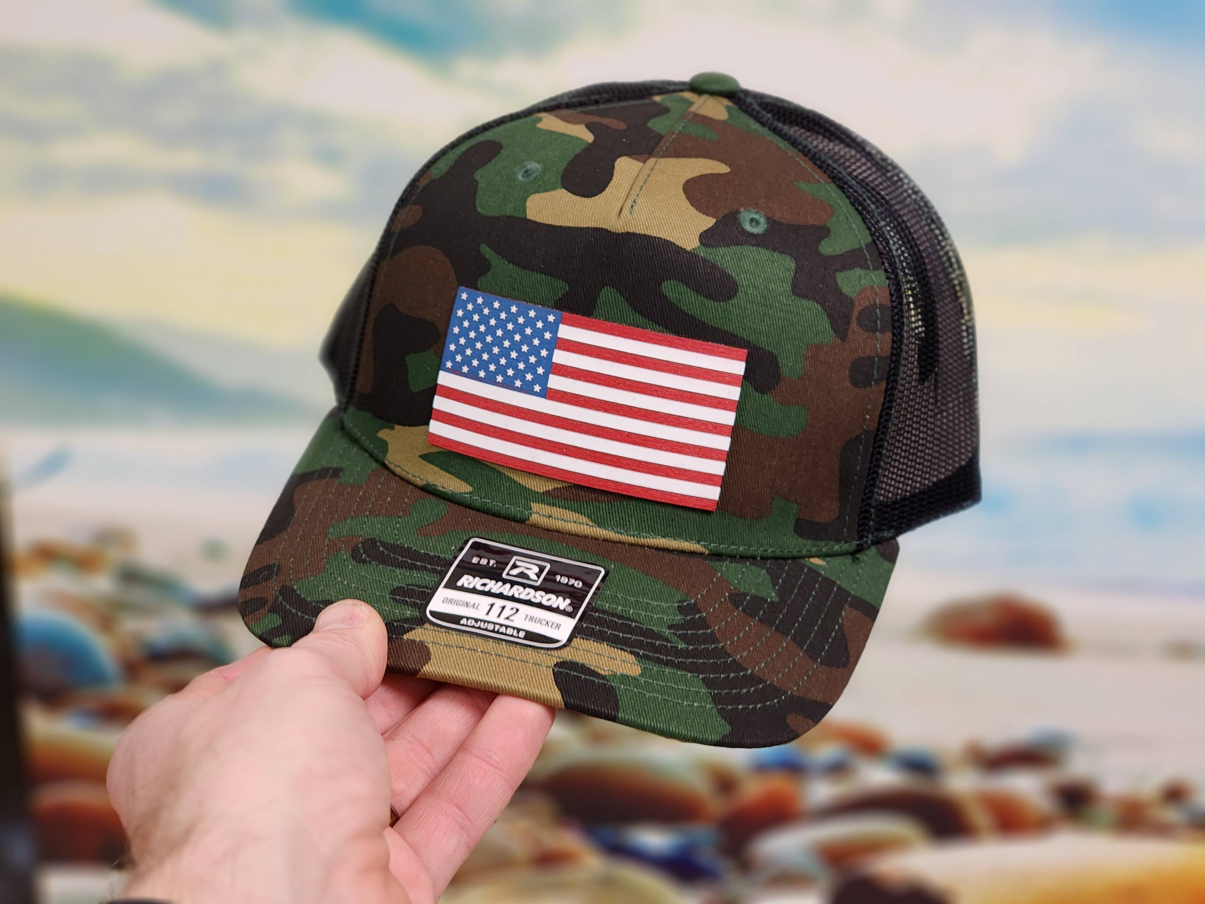Knot Creatives - Wholesale Trucker Hat - Unisex - Camouflage Trucker Cap with American Flag Patch3
