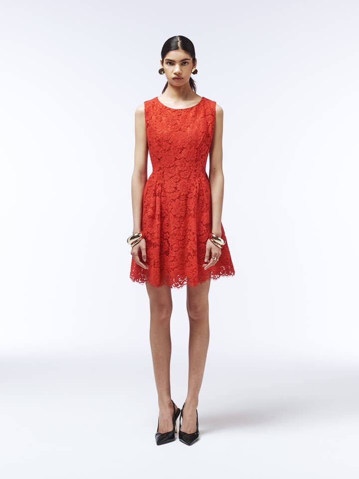 Floral Lace Mini Dress in Scarlet Red for wholesale by SOUR FIGS LONDON