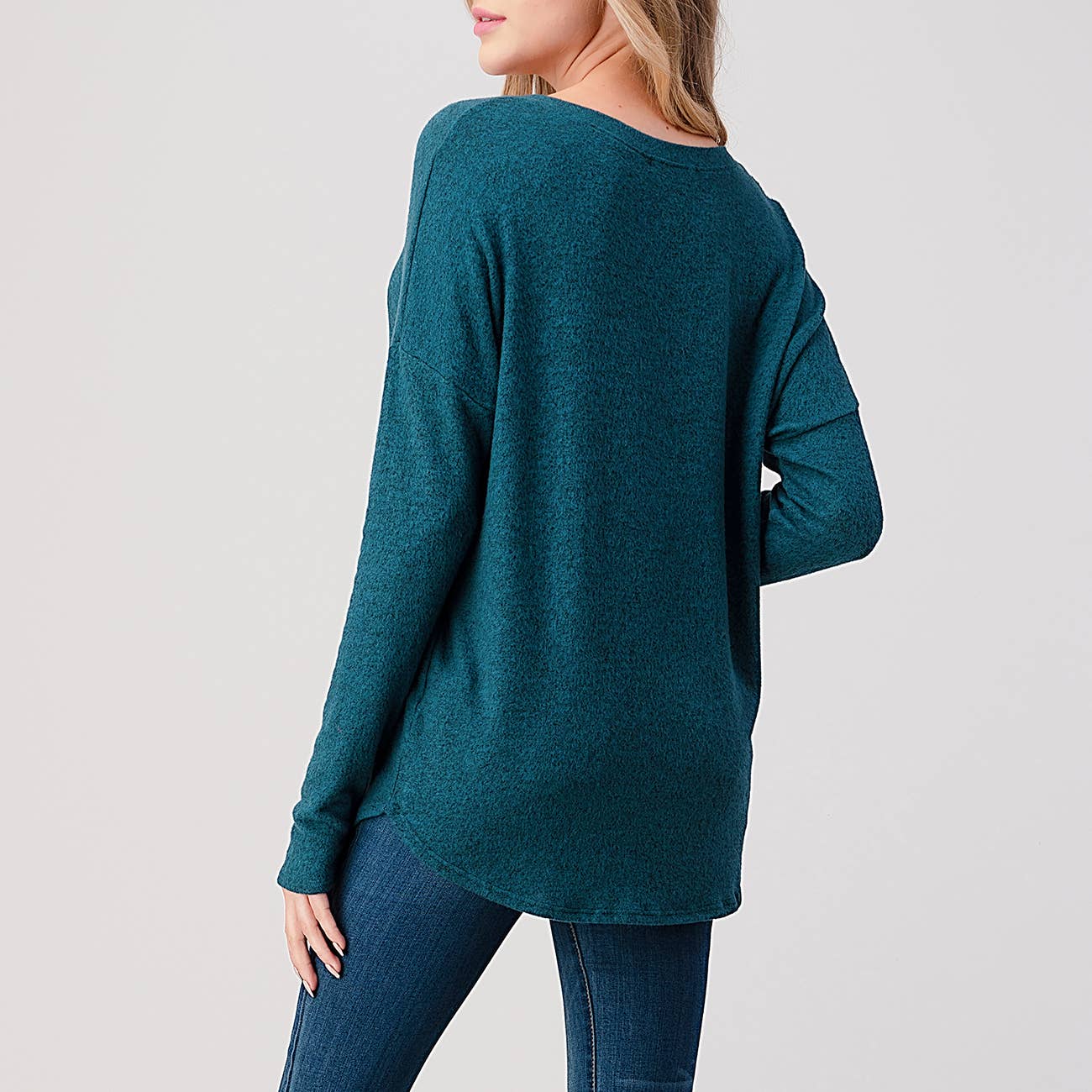 Heimious - Wholesale Knit Top - Women's - Long Sleeve V-neck Brushed Knit Top, 273863