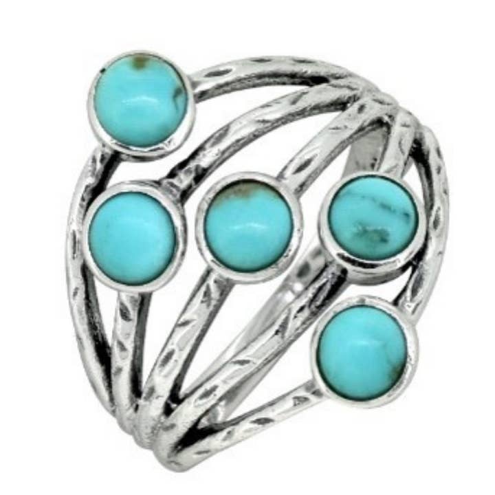 Cobblestones 5-Stone Turquoise Sterling Ring for wholesale by Saraswati Imports
