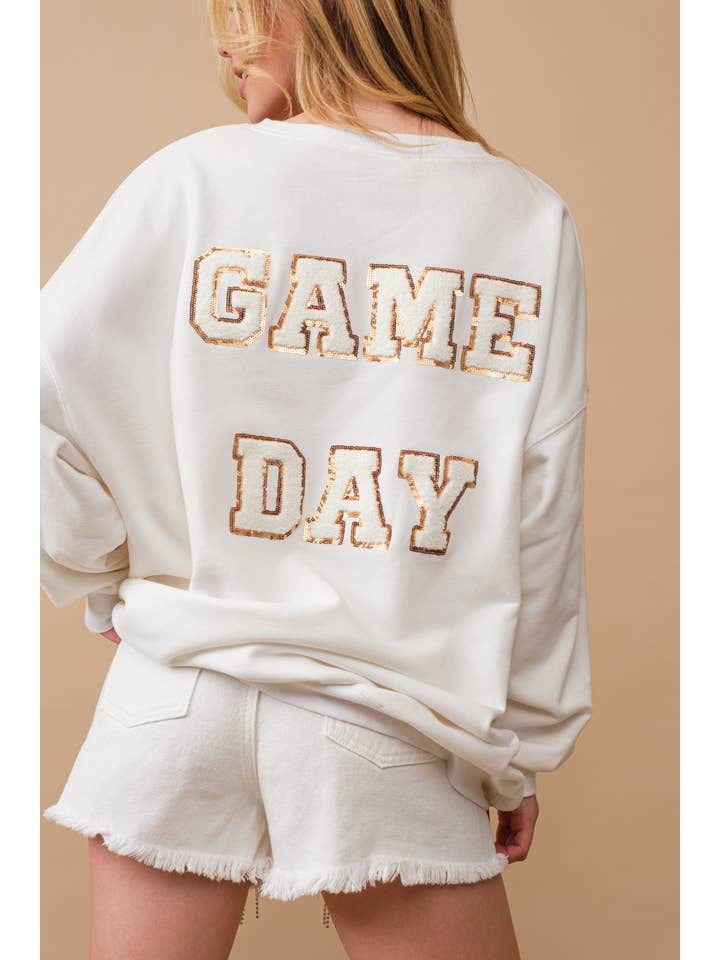 Blue B - Wholesale Sweatshirt - Women's - 34253T - Fleece Terry Football Sequin Fringe Sweatshirt8