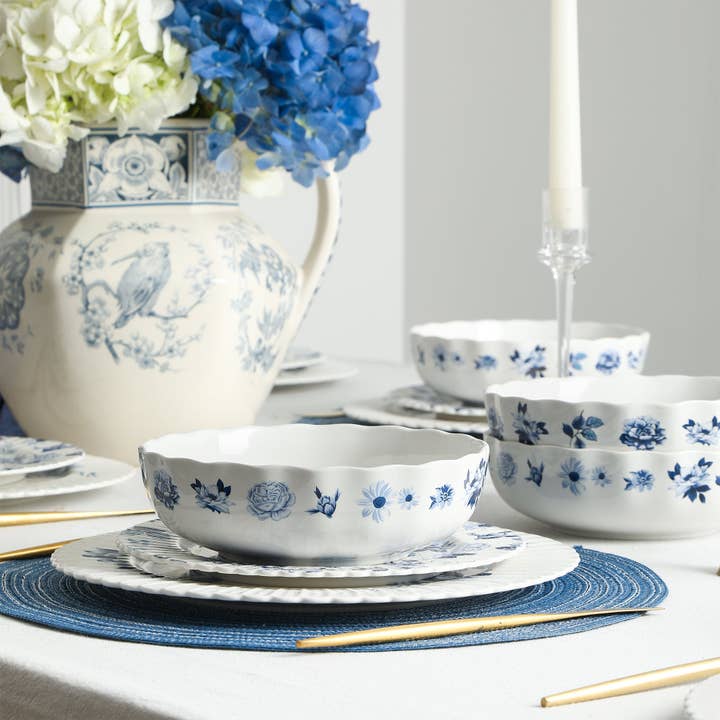 Stone Lain - Wholesale Dinnerware Set - Stone Lain Fiore New Bone China 12-Piece Dinnerware Set, Blue2