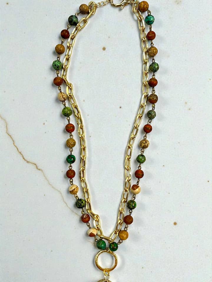 Collar Jasper Mic de oro de 20" con colgante de oro para venta al por mayor de Ava Capri