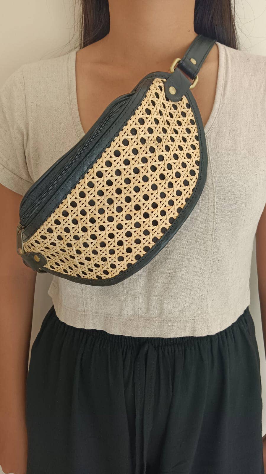 Village Thrive - Wholesale Belt Bag - Women's - Raja Leather and Cane Sling Bag6