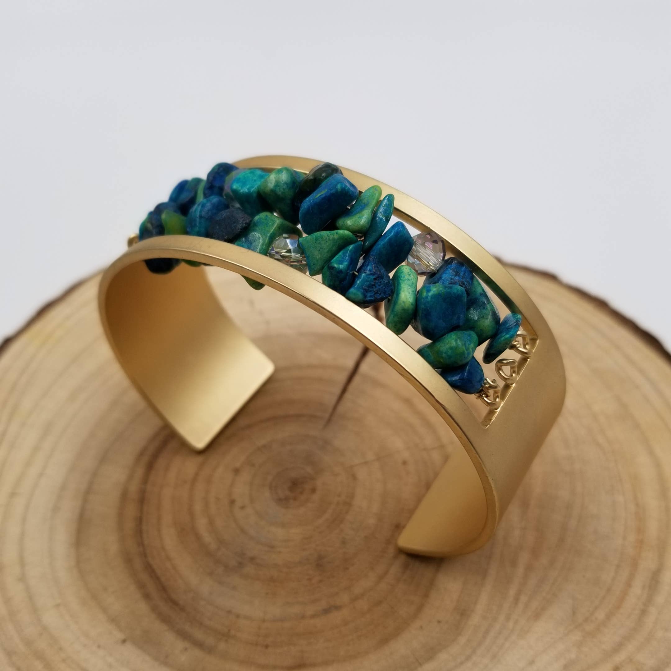 CHAKRA JEWELRY - Venta al por mayor Pulseras tipo brazalete - Brazalete abierto de cobre con piedra natural3