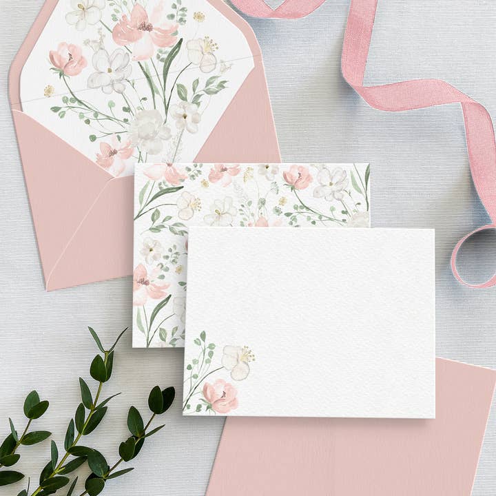 Blush Flowers Notecards for wholesale by Crafty Paper Co.