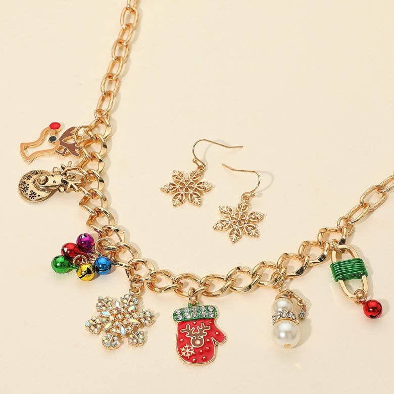 Madeline Love - Wholesale Pendant/Charm Necklace - Christmas Mitten Reindeer Pearl Snowflake Charm Station Necklace2