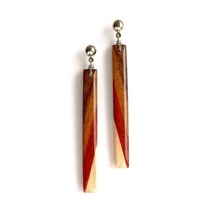 Skinny Stick Reclaimed Wood Earrings for wholesale by Melinda Wolff