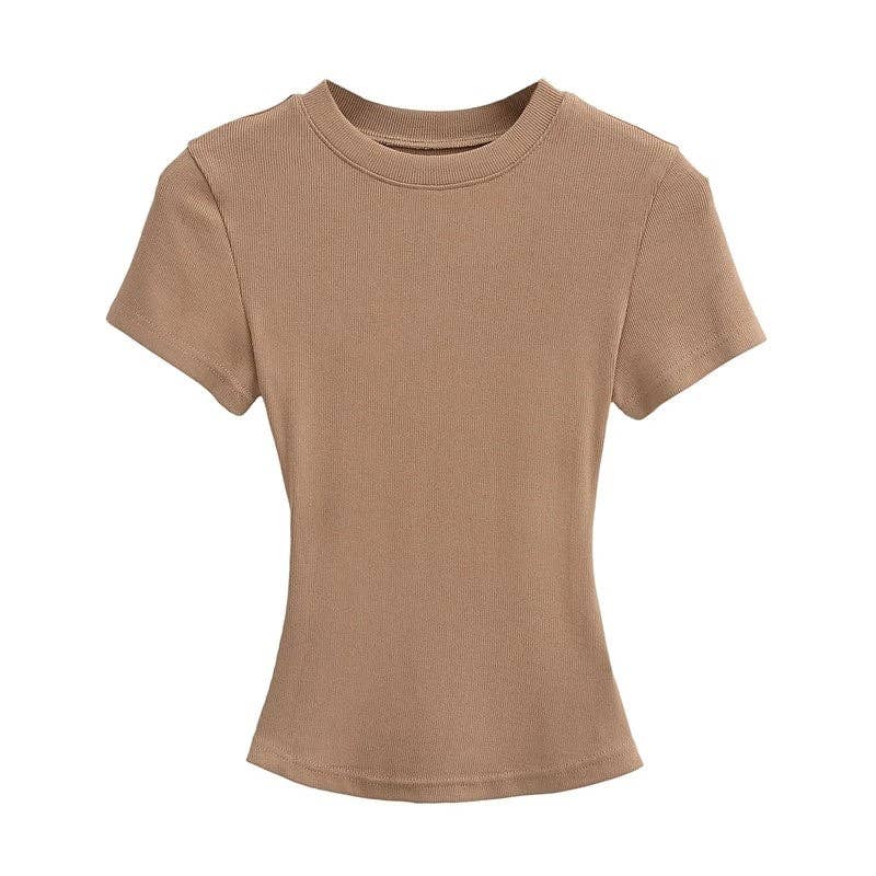 UZ Wholesale Store - Wholesale T-Shirt - Women's - Plain Color Threaded Round Neck Short Sleeve T-Shirt1