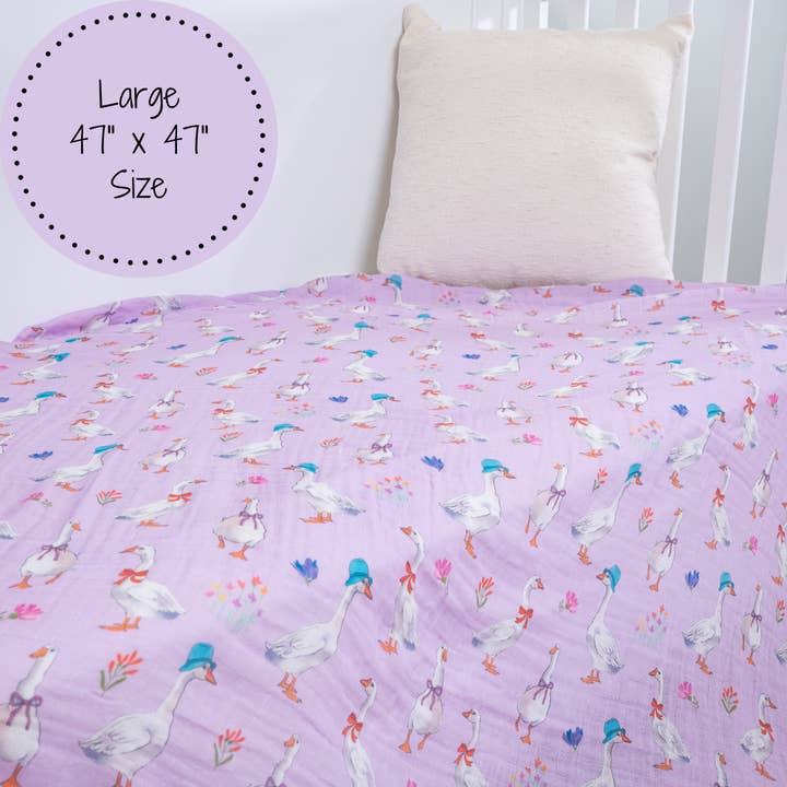 LollyBanks – wholesale Swaddle – Baby – Cute Goose Baby 100% Cotton Muslin Swaddle Blanket4