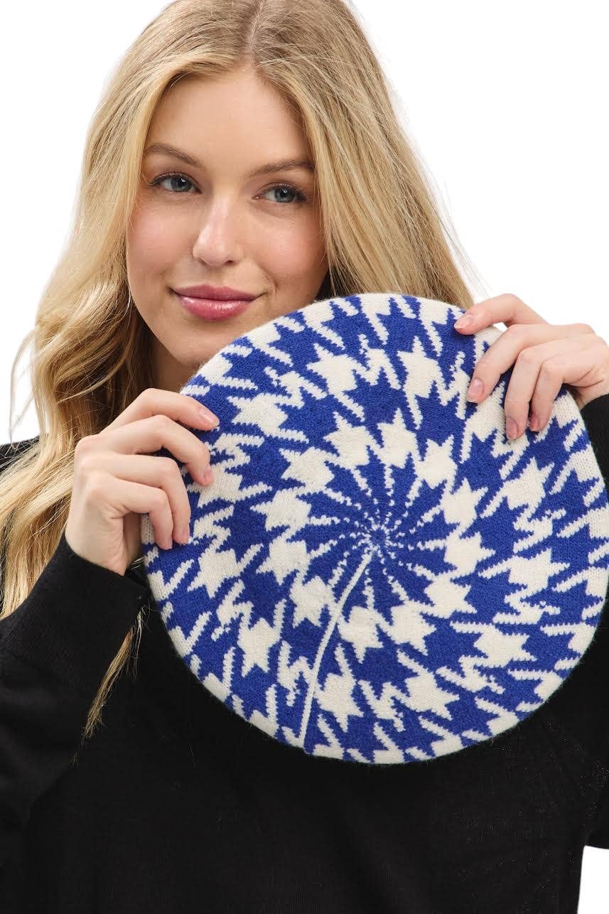 Artini Accessories - Wholesale Beret - Women's - Houndstooth Pattern Soft Knit Beret Hat3