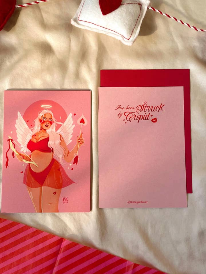 Curvy Cupid *Valentine's Post Card* for wholesale by Brittany Keller Art