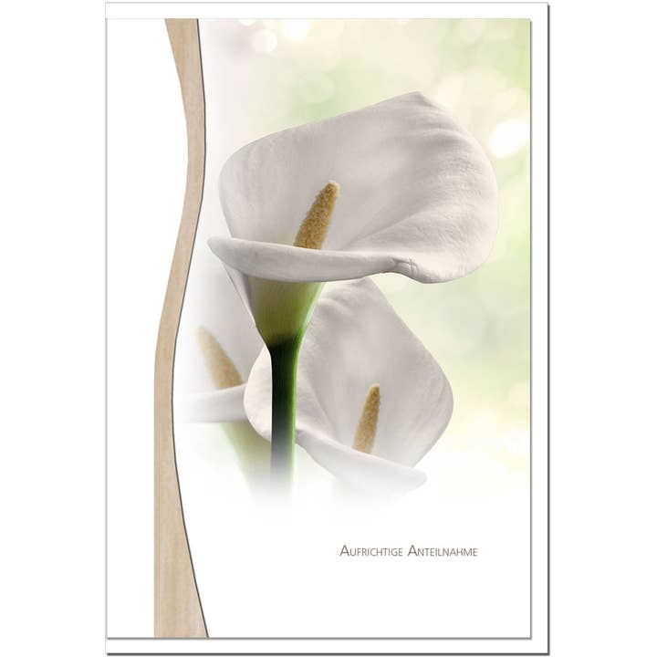 metALUm Rouwkaart B6 – Calla-bloem – Oprechte deelneming – met houten versiering voor wholesale door metALUm