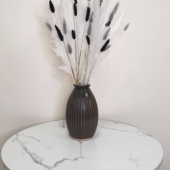 Opal Lily - Wholesale Dried/Pressed Flowers - Pampas Grass & Bunny Tails Bundle - White, Black & Grey