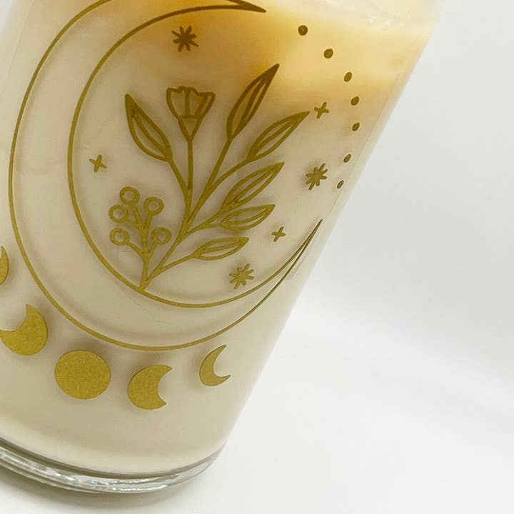 Kelli's Creations - Wholesale Drinking Glass/Cup - Moon with Flowers Iced Coffee Beer Can Glass1