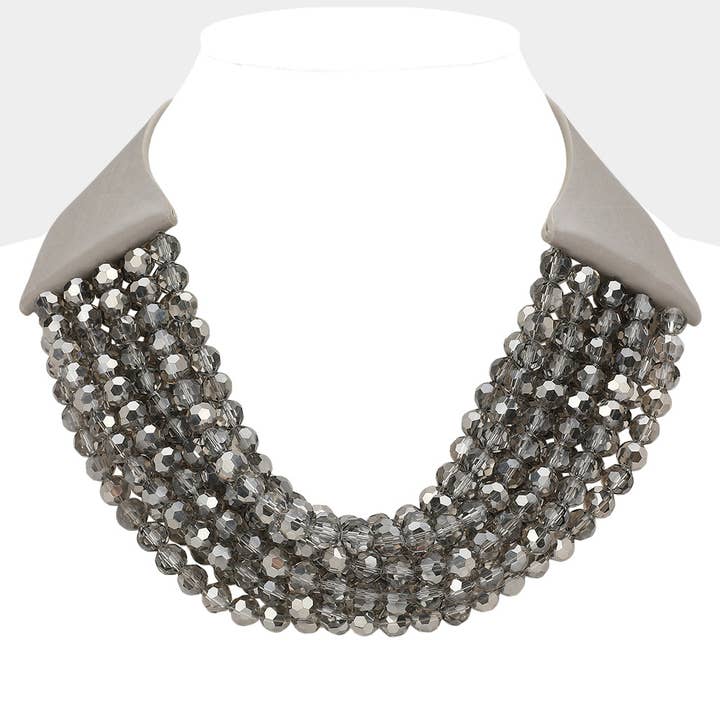 Sensibling Corp. - Wholesale Beaded/Pearl Necklace - Chunky Acrylic Beaded Multi Layered Faux Leather Necklace