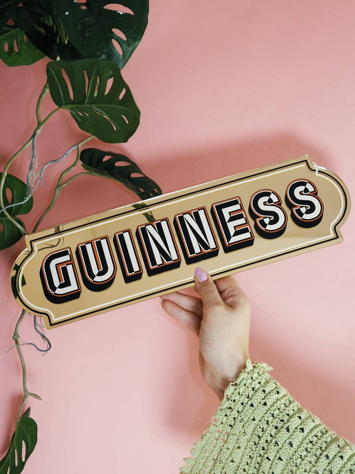 Guinness Rectangle Sign - Warm Gold for wholesale by Printed Weird