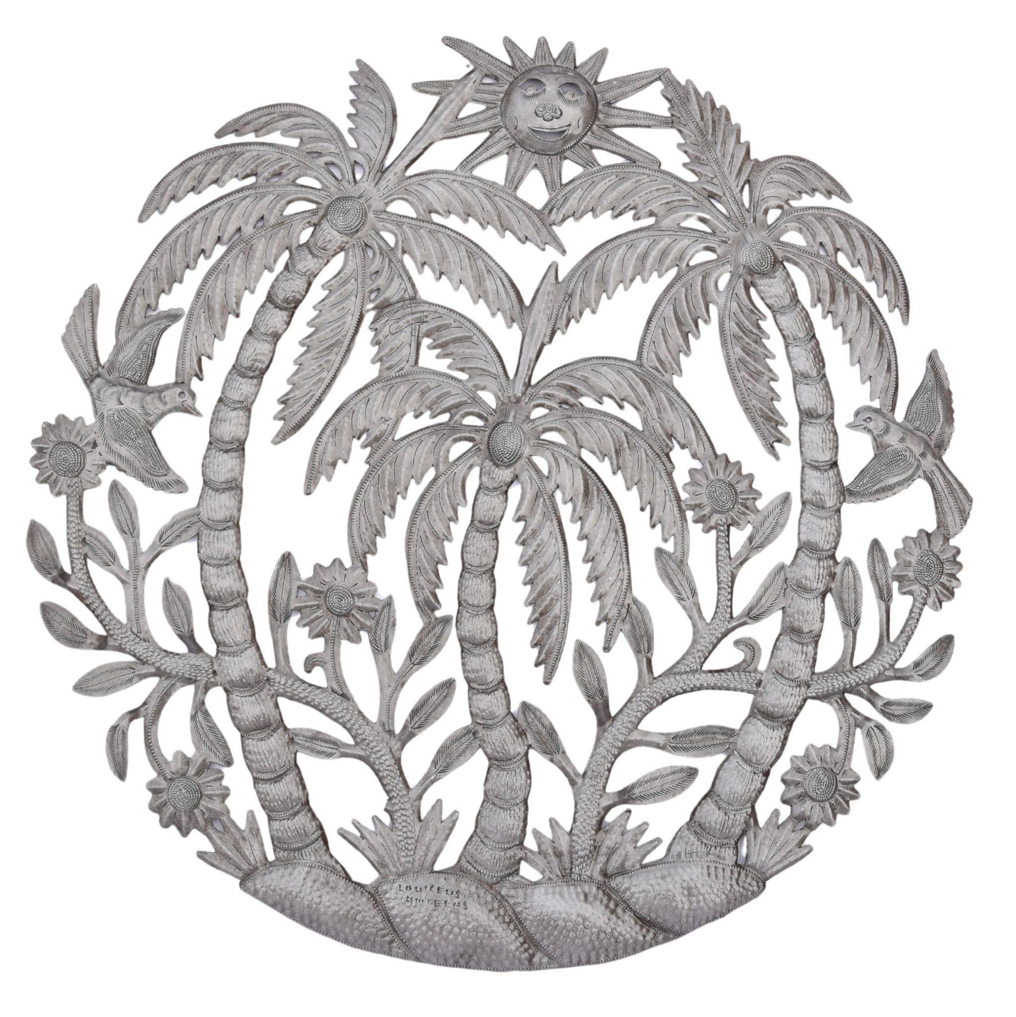 Haiti Fair Trade~ It's Cactus - Wholesale Wall Accent - Haitian Metal Wall Art – Palms, Sun & Birds, Fair Trade 23"0