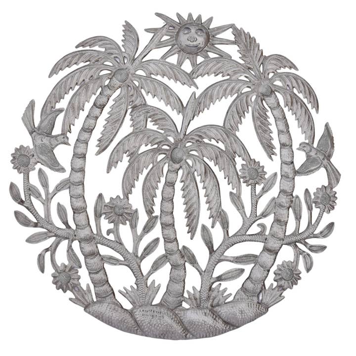 Haiti Fair Trade~ It's Cactus - Wholesale Wall Accent - Haitian Metal Wall Art – Palms, Sun & Birds, Fair Trade 23"