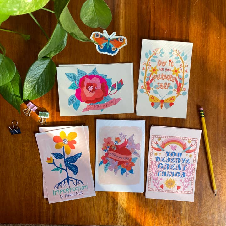 Positive Affirmations Postcard Set - 10 postcards for wholesale by Dream Folk Studio