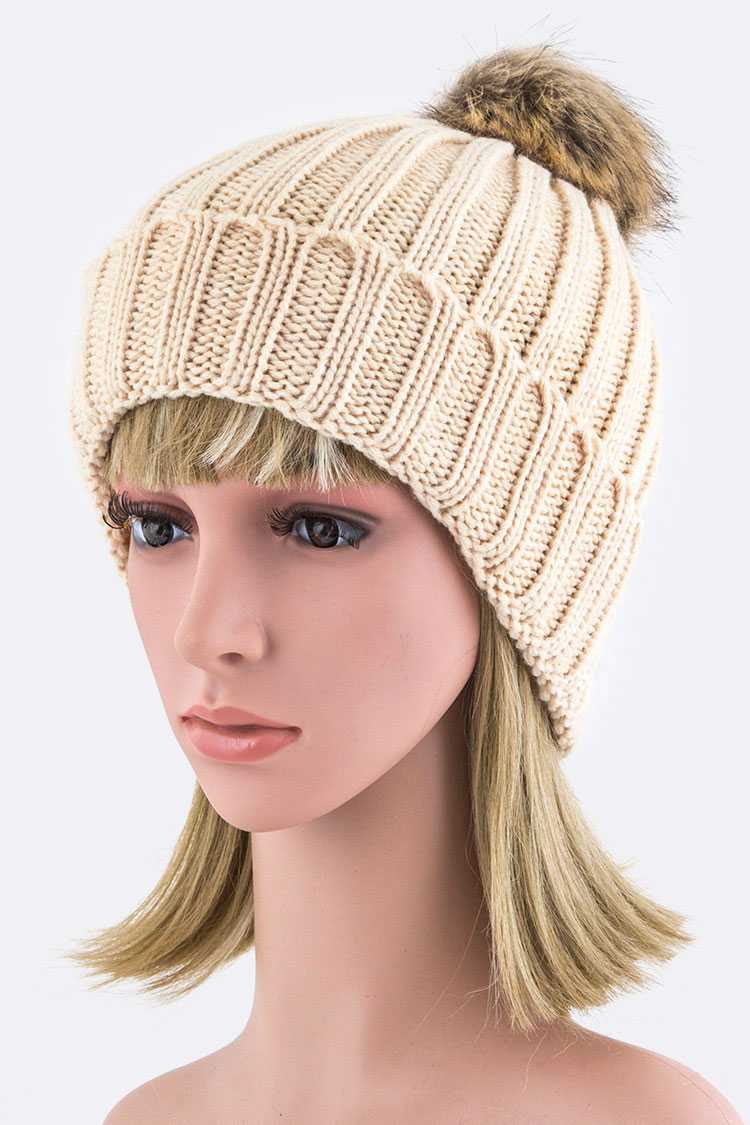 Artini Accessories - Wholesale Beanie - Women's - Detachable Fur Pom Fashion Beanie4