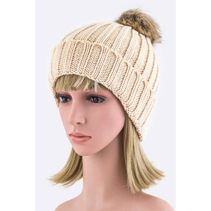 Artini Accessories - Wholesale Beanie - Women's - Detachable Fur Pom Fashion Beanie4