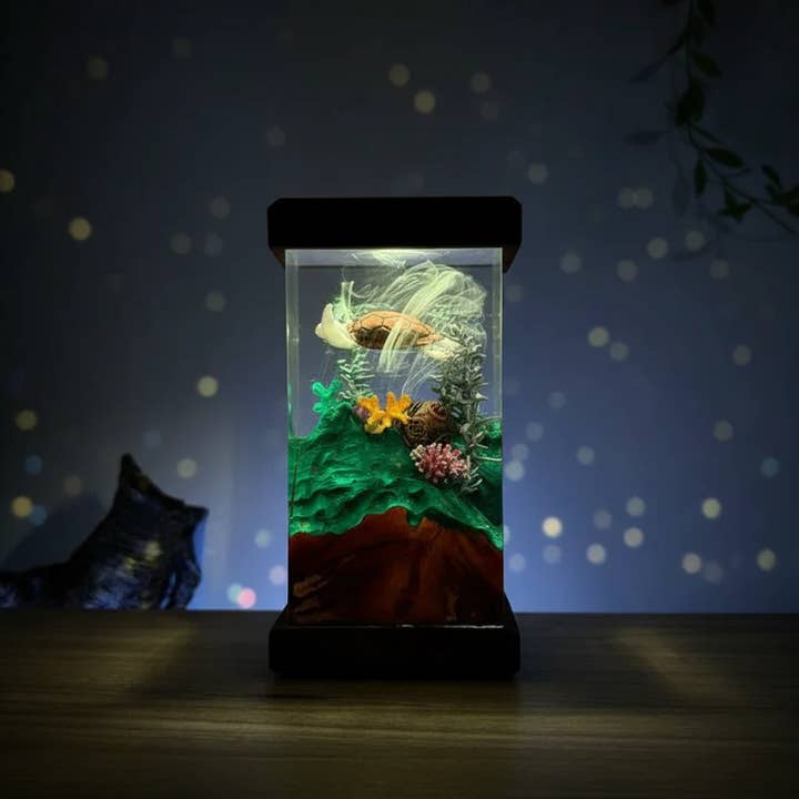 Sea Turtle Underwater Coral Reef Resin Night Light Lamp for wholesale by Merchemy