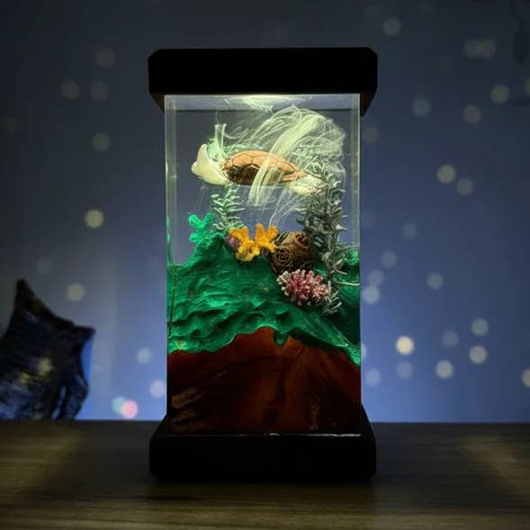 Sea Turtle Underwater Coral Reef Resin Night Light Lamp for wholesale by Merchemy