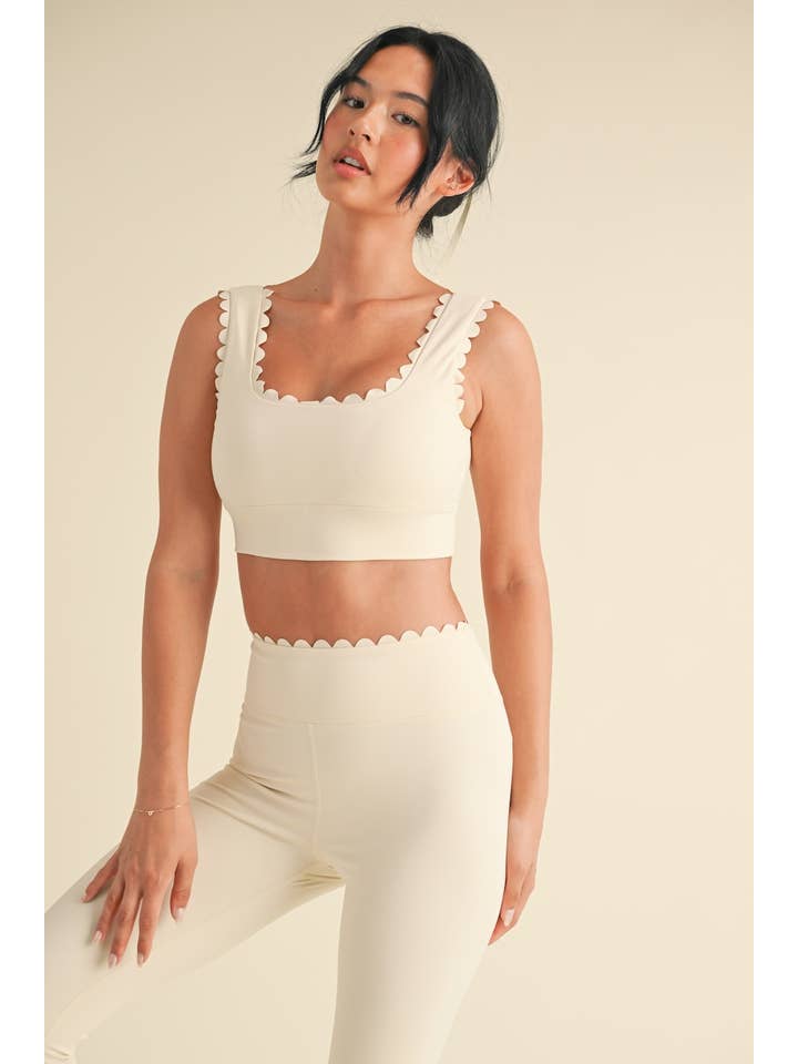 KIMBERLY C - Wholesale Activewear Set - Women's - Scallop Edge V-Back Bra Top and Full Length Leggings Set
