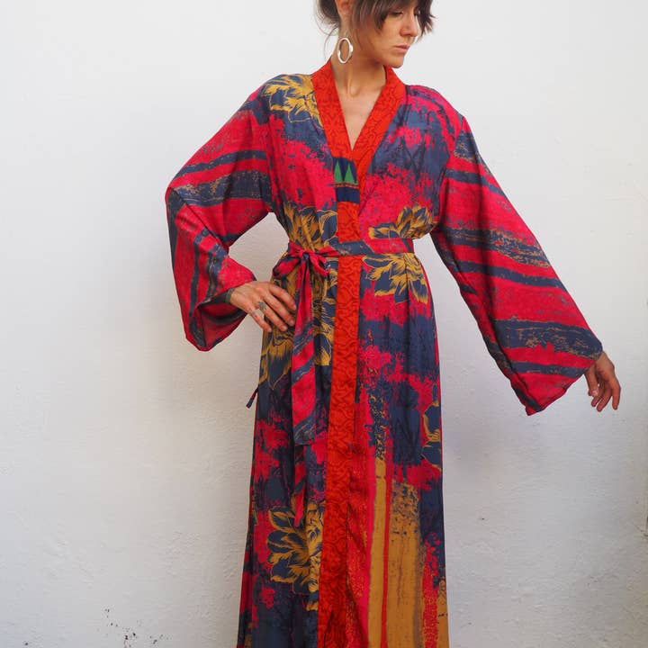 Vagabond Ibiza - Wholesale Kimono - Women's - The Kardash Kimono Long – Up-cycled Vintage Sari Kimono 6