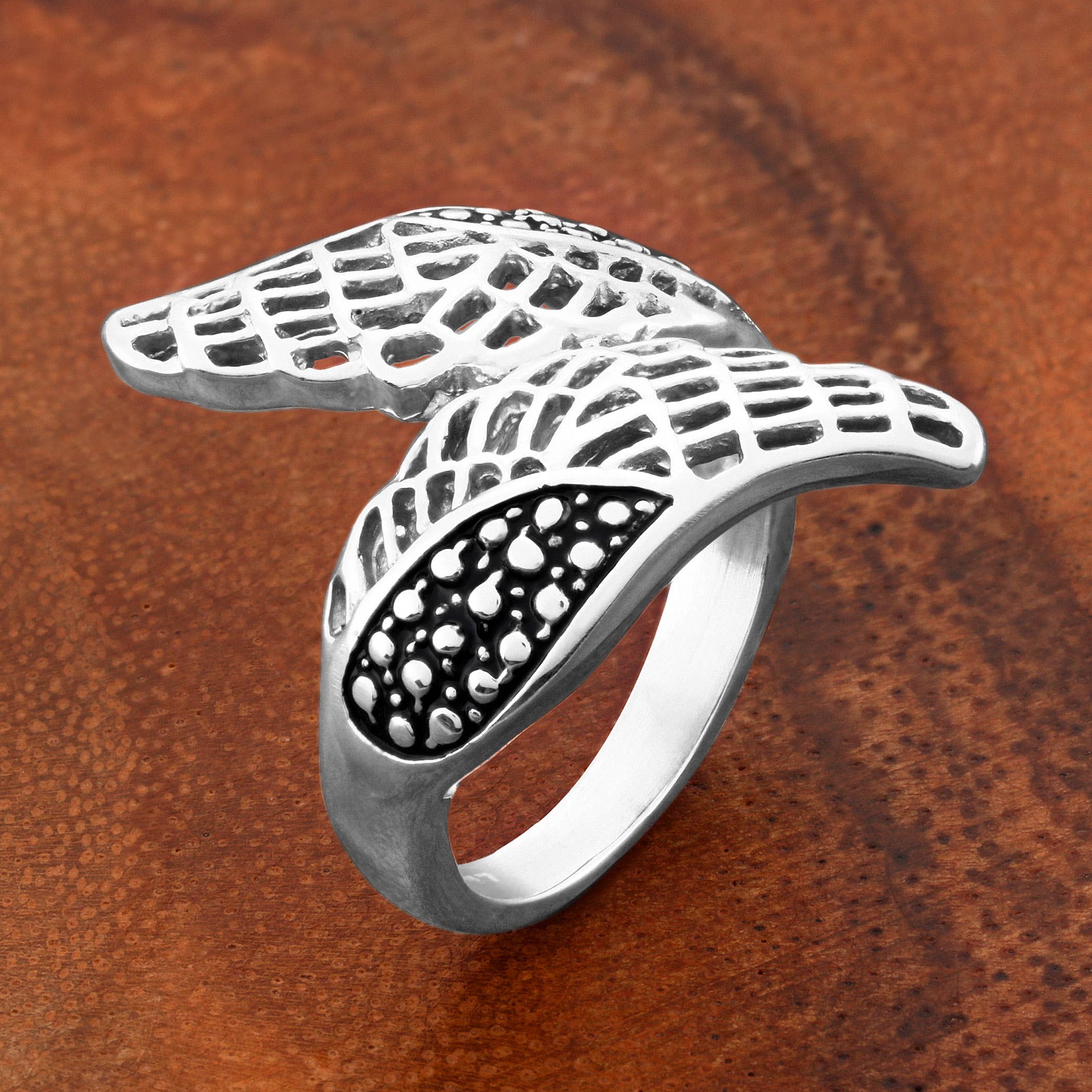 West Coast Jewelry - Wholesale Cocktail/Statement Ring - Angel Wings Stainless Steel Bypass Ring6