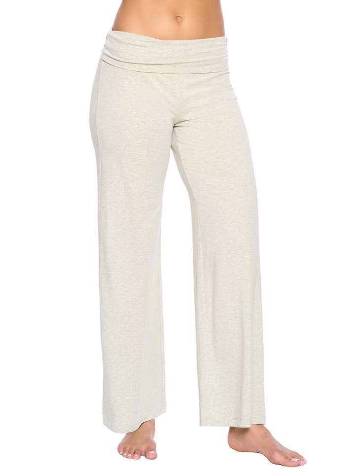 Organic Cotton Stretch Wide Leg Roll Over Pant - Pebble for wholesale by Felina
