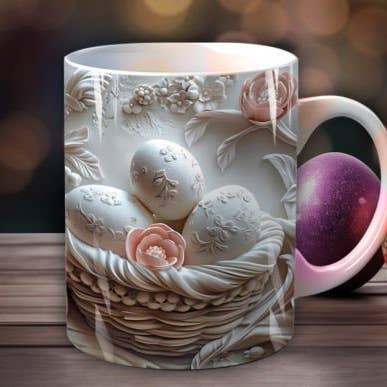 Ostereier 3D, vollständige Umwicklung Lustige TASSE + Untersetzer, spülmaschinenfest, 10 oz Tasse für den Großhandel von SubliMasterUK