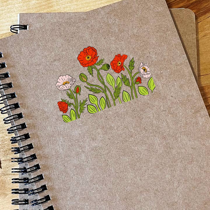 Poppy Field Spiral Notebook for wholesale by KTF Design Co.