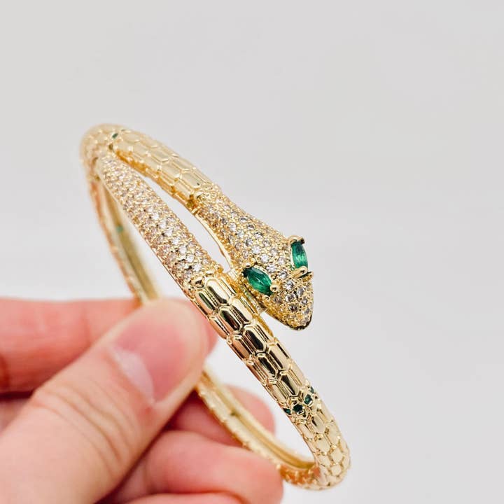 A Snake Inlaid Cubic Zirconia Opening Bangle Bracelet for wholesale on Faire